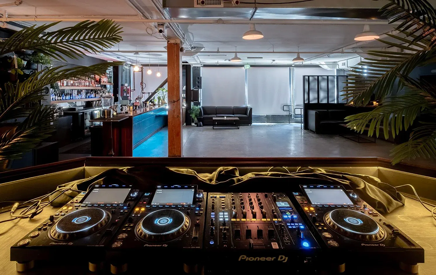 The DJ booth and front bar